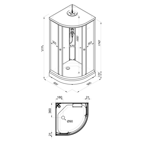 Душевая кабина Тритон Ультра Щ0000061843 90х90 четверть круга с крышей ориентация универсальная - фото 2