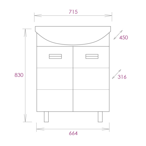 Тумба под раковину Onika Балтика 107026 66х32х68 напольная - фото 3