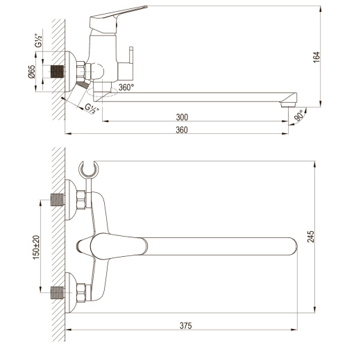 Смеситель для ванны LeMark Partner LM6551C настенный хром - фото 2