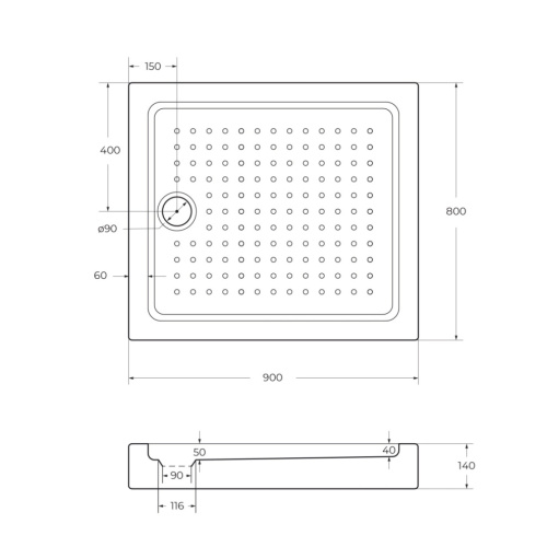 Душевой поддон Cezares TRAY-A-AH-90/80-15-W 90х80 акрил белый с ножками - фото 2