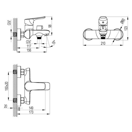Смеситель для ванны LeMark Selena LM0812C настенный хром - фото 2