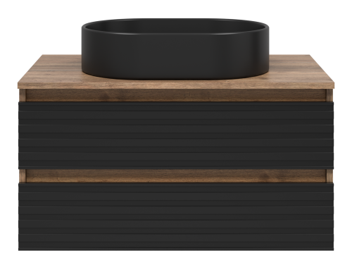 Тумба под раковину Brevita Dakota DAK-09080-19/02-2Я 80х48х43 подвесная цвет черный/коричневый - фото 2