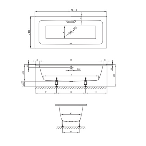 Ванна стальная Bette One 3311-000 PLUS 170х70 встраиваемая прямоугольная без ножек - фото 2