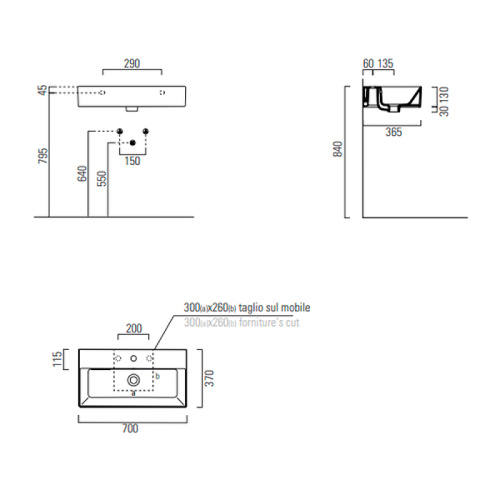 Раковина из санфаянса GSI Kube X 9455111_УЦ 70х37 подвесная цвет белый 1 отверстие под смеситель - фото 4
