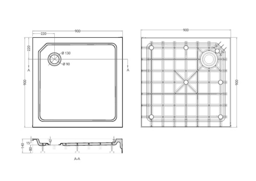 Душевой поддон Cezares TRAY-SMC-A-90-550-150-W 90х90 стеклопластик белый без ножек - фото 2
