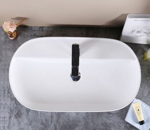Раковина из сантехнического фаянса CeramaLux D1347 80х40 накладная цвет белый 1 отверстие под смеситель - фото 3