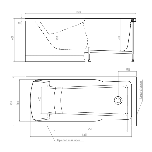 Ванна акриловая гидромассажная Timo HELLA HELLA1575-KT15-SPV1505-T-CM-T-BM-FP15H 150х75 пристенная прямоугольная с каркасом - фото 2