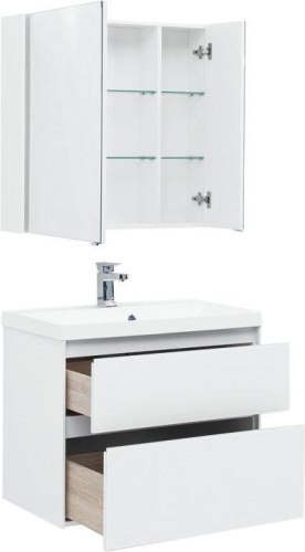 Комплект мебели: тумба с раковиной + зеркало-шкаф Aquanet Гласс 00240465 80x45x141 напольный/подвесной цвет белый - фото 2