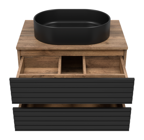 Тумба под раковину Brevita Dakota DAK-09070-19/02-2Я 70х48х43 подвесная цвет черный/коричневый - фото 3