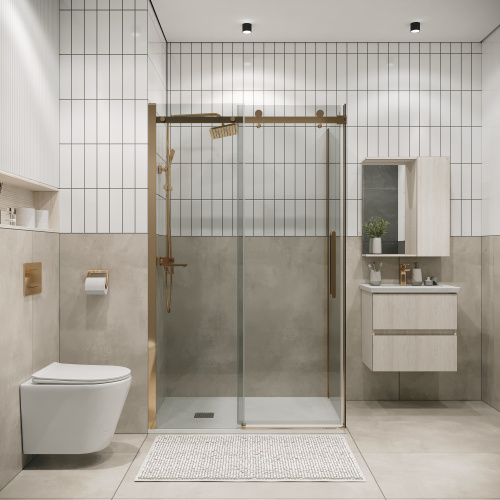 Душевая перегородка Grossman Classic 200.K33.04.90.32.00 90х195 стекло прозрачное профиль золото глянцевое - фото 4