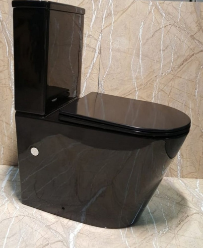 Унитаз напольный с бачком CeramaLux 2178-18 черный глянцевый с сиденьем микролифт безободковый каскадный смыв - фото 3