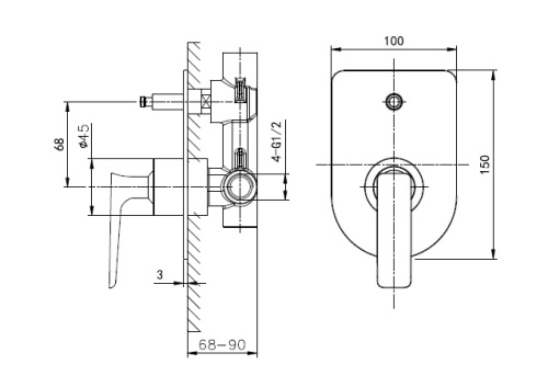 Смеситель для ванны Wonzon & Woghand Shark WW-483700-CR встраиваемый в стену хром - фото 2