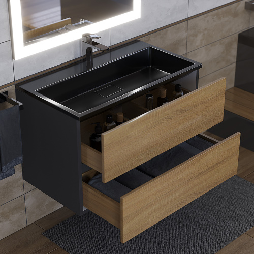 Раковина из литьевого мрамора Uperwood Barsa 3939193463 80х45 полувстраиваемая цвет черный - фото 3