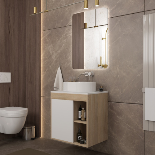 Тумба под раковину Teymi Nura T60527 60х45х62 подвесная цвет дуб/белый - фото 5