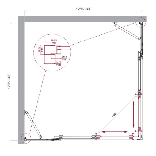 Душевой уголок BelBagno LUCE LUCE-A-22-100+30-C-Cr 130х130 стекло прозрачное профиль хром глянцевый без поддона - фото 2