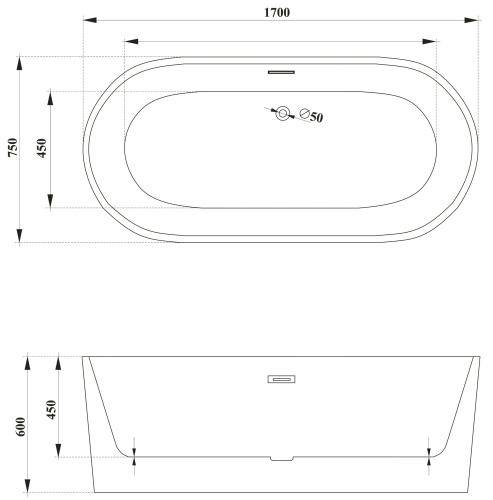 Ванна акриловая Cerutti SPA CT10877 170х75 отдельностоящая овальная с ножками - фото 5
