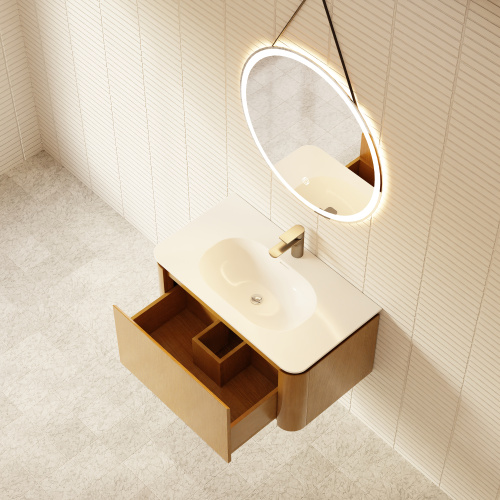 Тумба с раковиной+зеркало Art Decco Coco (Коко) ACC08W14S1M0 80x45x40 подвесная цвет белый дуб - фото 3