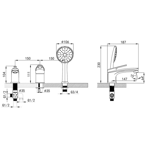 Смеситель для ванны LeMark Luna LM4145C на борт ванны хром - фото 3