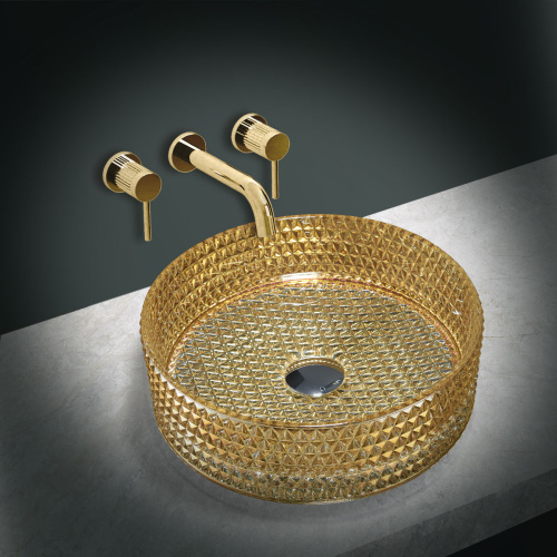 Раковина стеклянная Vincea VBS-5GL05 40х40 накладная цвет золото без отверстий под смеситель