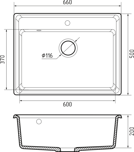 Кухонная мойка Granfest Level LV-660 черный 66х50 цвет черный поверхность матовая - фото 3