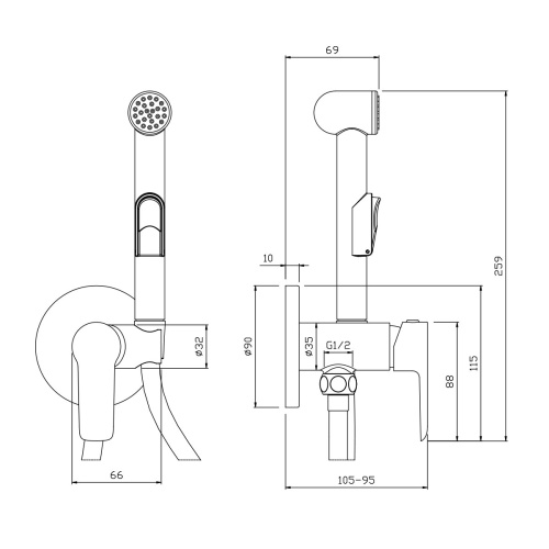Гигиенический душ со смесителем Rossinka W W25-51 хром - фото 2