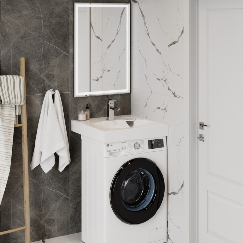 Раковина из литьевого мрамора Teymi Lori Pro T50412 59х59 над стиральной машиной цвет белый 1 отверстие под смеситель - фото 3