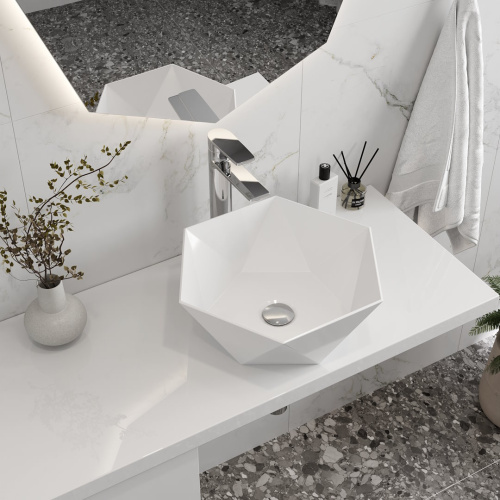 Раковина из сантехнического фарфора Teymi Diamond T51105 48х42 накладная цвет белый без отверстий под смеситель - фото 4