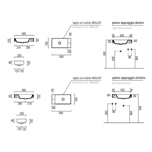 Раковина из санфаянса GSI Nubes 9637111_УЦ/1 50х25 подвесная цвет белый 1 отверстие под смеситель - фото 3
