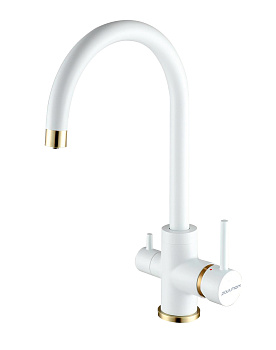 Смеситель для кухни Paulmark ESSEN Es213211-431BR на раковину белый матовый/бронза