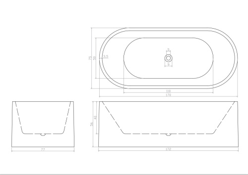 Ванна акриловая Cerutti SPA CT10348 170х75 отдельностоящая овальная с ножками - фото 4