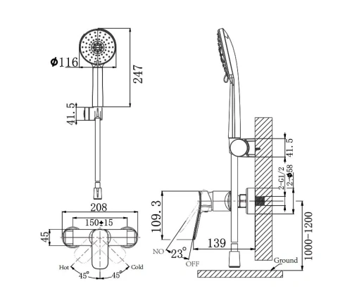 Смеситель для душа Arrow AG3503MB-A настенный черный с душевым гарнитуром - фото 2