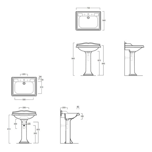Раковина из санфаянса Simas Arcade AR834bi*3 73х54 подвесная цвет белый 3 отверстия под смеситель - фото 2