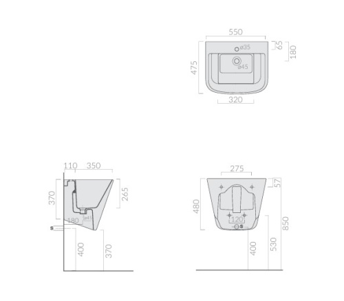 Раковина из сантехнического фарфора Galassia Meg11Pro 5482 55х48 подвесная цвет белый - фото 4