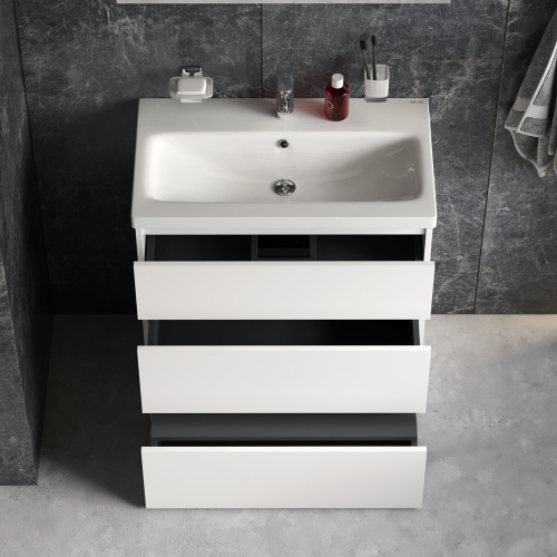 Комплект мебели: тумба 75x43x81 + раковина + смеситель + зеркало + аксессуары Am.Pm Gem S BK91GF подвесной цвет белый/серебристый/хром - фото 3