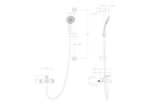 Душевой гарнитур со смесителем Wonzon & Woghand WW-4560-MB настенный черный - фото 2