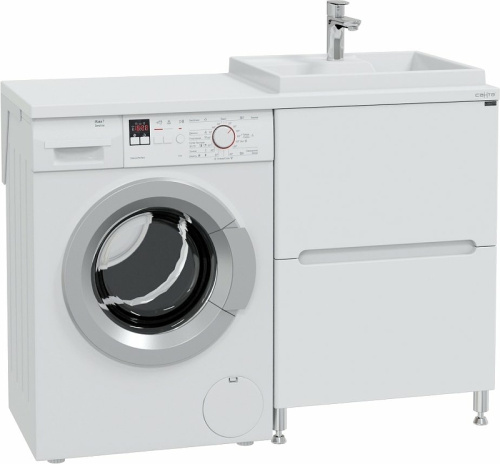 Раковина из искусственного камня СанТа Юпитер 900125 121х50 над стиральной машиной цвет белый - фото 3