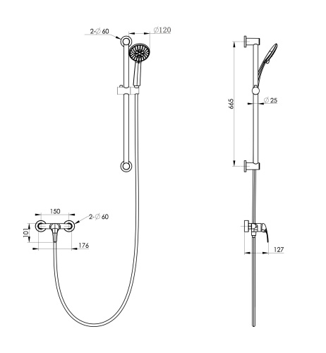 Душевой гарнитур со смесителем Wonzon & Woghand WW-4570-BGG настенный графит - фото 2