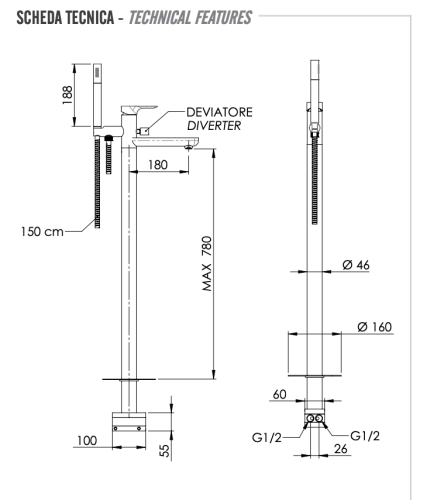 Смеситель для ванны Remer Infinity I08NO напольный черный - фото 2
