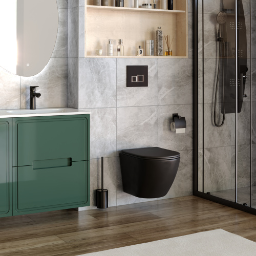 Унитаз подвесной Taliente Amato AM25010 Nero черный матовый с сиденьем безободковый смыв торнадо - фото 3