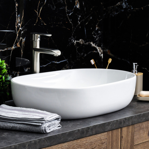 Раковина из сантехнического фарфора Melana 5006-805 59х41 накладная цвет белый без отверстий под смеситель - фото 5