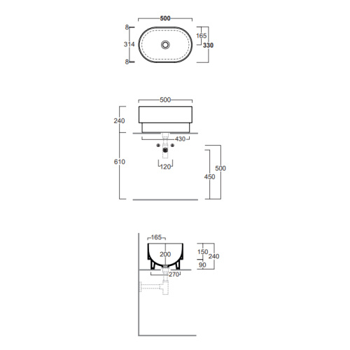 Раковина керамическая Simas Po-mo 50 см PO04bi полувстраиваемая цвет белый без отверстий под смеситель - фото 2