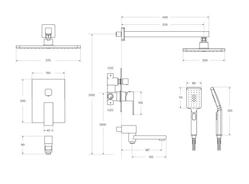 Душевая система Cezares SLIDER SLIDER-VDSET-NOP встраиваемая цвет черный матовый - фото 3