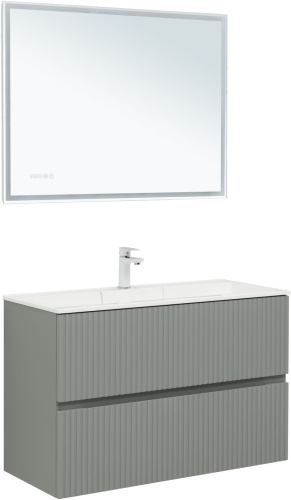 Тумба под раковину Aquanet Джейн 00313320 99х44х64 напольная/подвесная цвет зеленый/серый - фото 5