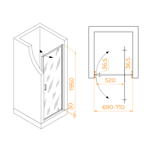 Душевая дверь RGW Leipzig 711210207-11 70х195 стекло прозрачное профиль хром глянцевый - фото 2