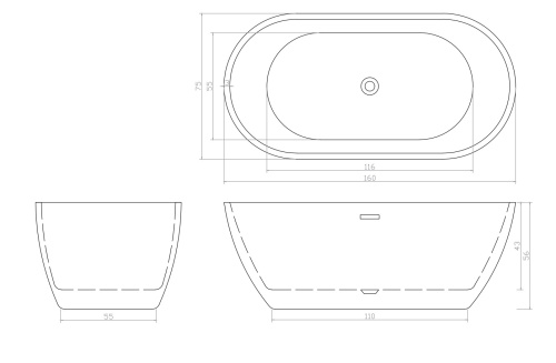 Ванна акриловая Cerutti SPA CT9903 160х75 отдельностоящая овальная с ножками - фото 5