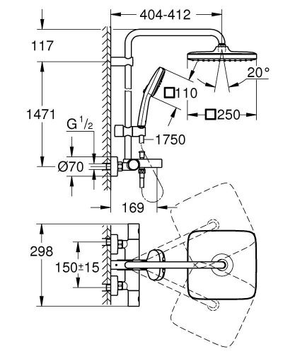 Душевая стойка Grohe Tempesta 266912431 настенная цвет черный с термостатом - фото 4