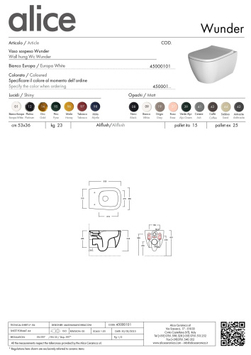 Чаша унитаза подвесная Alice Wunder 45000101 цвет белый глянцевый без сиденья - фото 3