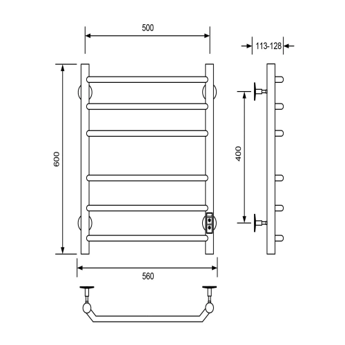 Полотенцесушитель Veconi Cantu-A C6050B-A 50х60 электрический черный - фото 2