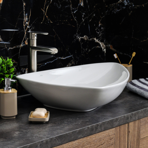 Раковина из сантехнического фарфора Melana 7861-805 68х47 накладная цвет белый без отверстий под смеситель - фото 5