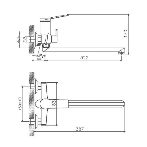 Cмеситель для ванны и душа Haiba HB22572 настенный хром - фото 3